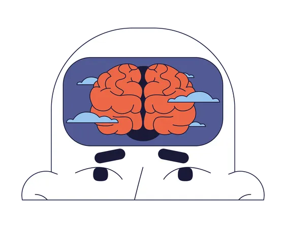 Brain Fog 2 D Linear Illustration Concept Fatigue Mental Clouding Cartoon Character Head Isolated On White Burnout Syndrome Seasonal Affective Disorder Metaphor Abstract Flat Vector Outline Graphic Illustration