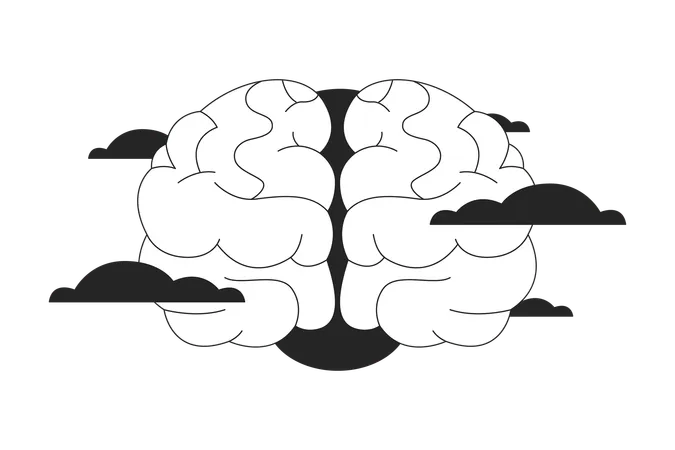 Brain Fog Syndrome Black And White 2 D Line Cartoon Object Feeling Foggy Mental Health Isolated Vector Outline Item Confusion Concentration Loss Memory Problems Monochromatic Flat Spot Illustration Illustration