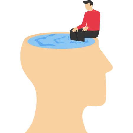 Mindset Or Thought Process Concept Psychology Thought Or Imagination Wisdom Or Brain Intelligence Problem Solving Man Contemplates The Thoughts That Appear And Sit In His Brain Illustration