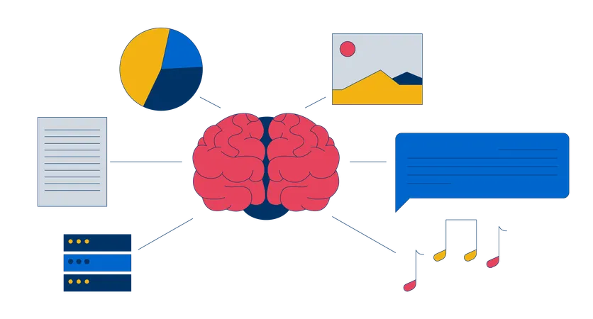 Brain with data input sources  Illustration