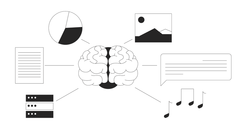 Brain with data input sources  Illustration