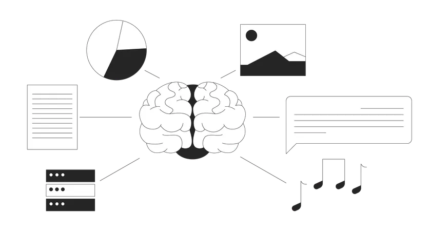 Brain with data input sources  Illustration