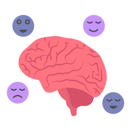 Brain with Emoticons Related to Mental Health  Illustration