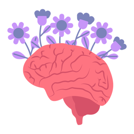 Brain with Flower Related to Mental Health  Illustration