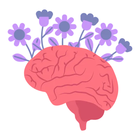 Brain with Flower Related to Mental Health  Illustration