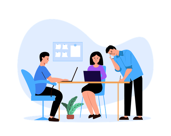 Equipe do escritório fazendo brainstorming de ideias em conjunto  Ilustração