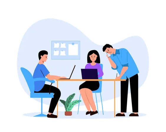 Equipe do escritório fazendo brainstorming de ideias em conjunto  Ilustração