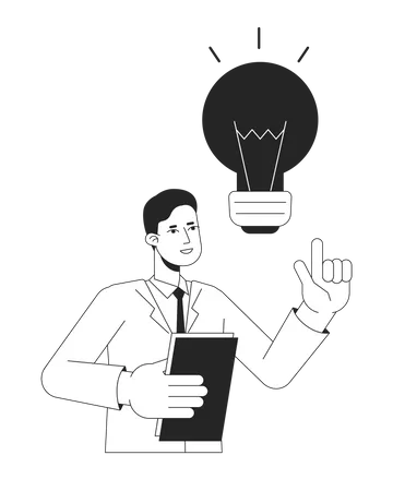 Brainstorming Office Employee Bw Concept Vector Spot Illustration Male White Collar Worker 2 D Cartoon Flat Line Monochromatic Character For Web UI Design Editable Isolated Outline Hero Image Illustration