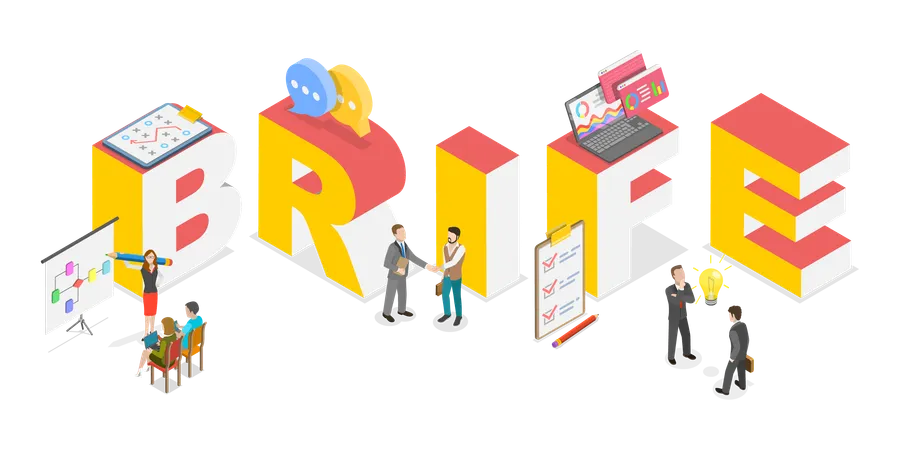 3 D Isometric Flat Vector Illustration Of Brief Brainstorming With Creative Team Illustration