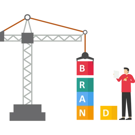 Vector Concept Box Brand Building With Construction Machine Crane And Build A Brand Infographic Templates Vector Illustration Illustration