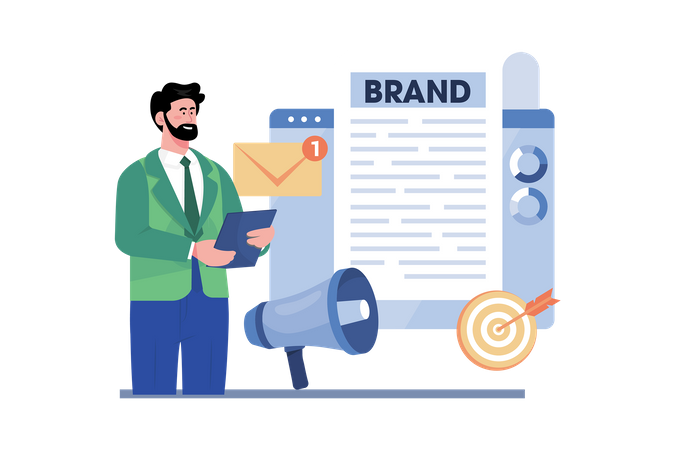 Brand manager developing brand identity and messaging Illustration