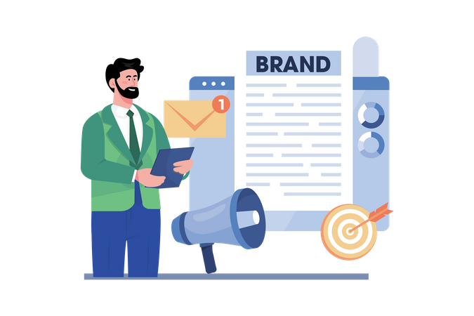 Brand manager developing brand identity and messaging  Illustration