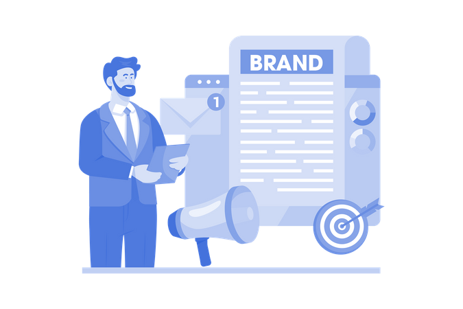 Brand manager promoting business to create its brand identity Illustration