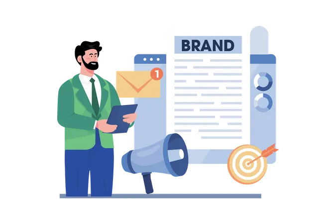 Brand Manager entwickelt Markenidentität und -botschaft  Illustration