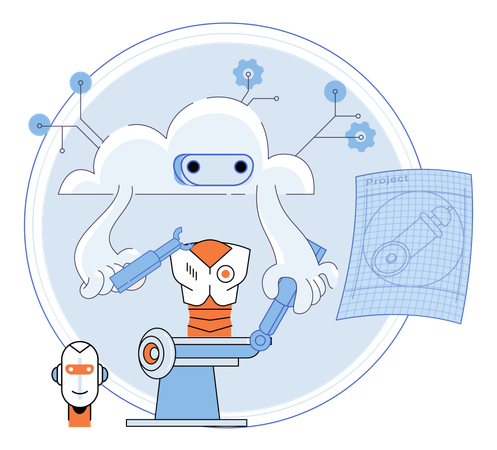 Équipement de fabrication intelligent industriel à bras robotisé  Illustration