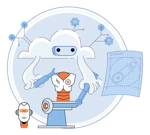 Équipement de fabrication intelligent industriel à bras robotisé  Illustration