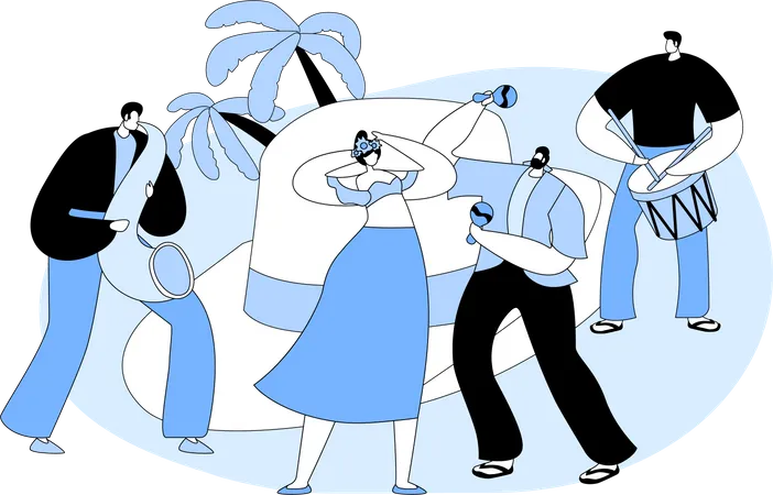 Bailarines De Salsa De Brasil Personajes Masculinos Y Femeninos Con Trajes Tradicionales Divirtiendose En Una Fiesta De Baile O Carnaval Brasileno Hombres Y Mujeres Latinos Visten Bailes Festivos Ilustracion Vectorial De Dibujos Animados Ilustración