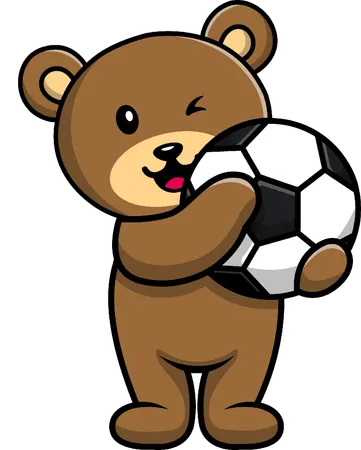 Brauner Bär mit Fußball  Illustration