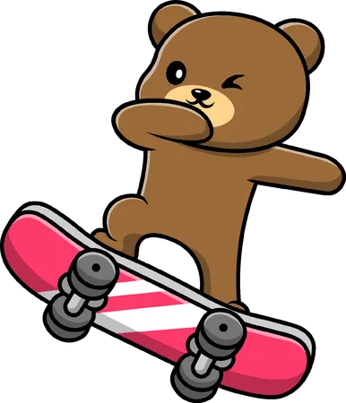 Braunbär spielt Skateboard  Illustration