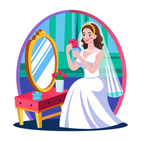 Braut bereitet sich auf den Hochzeitstag vor  Illustration
