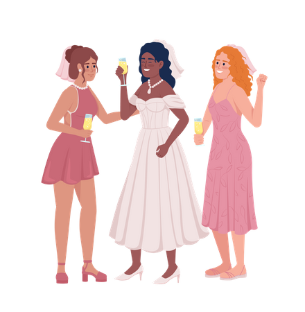 Braut mit Brautjungfern trinken Wein  Illustration