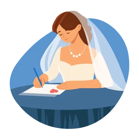 Braut schreibt Notiz  Illustration