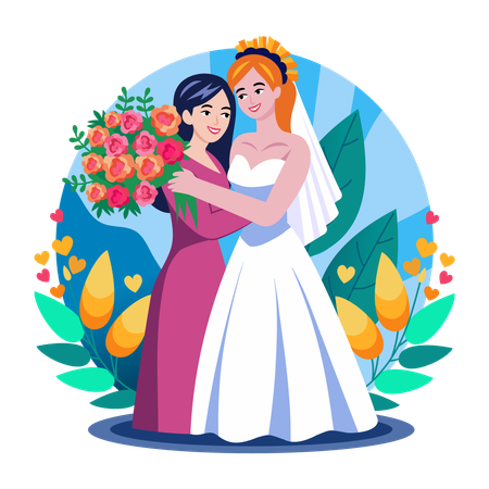 Brautschwester umarmt Braut  Illustration