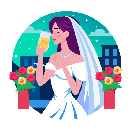 Braut trinkt Hochzeitsgetränk  Illustration