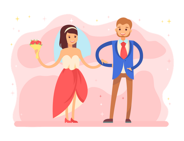 Braut und Bräutigam heiraten  Illustration