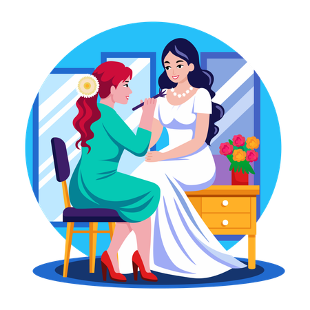 Braut beim Schminken  Illustration