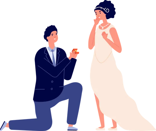 Bräutigam macht der Braut einen Heiratsantrag  Illustration