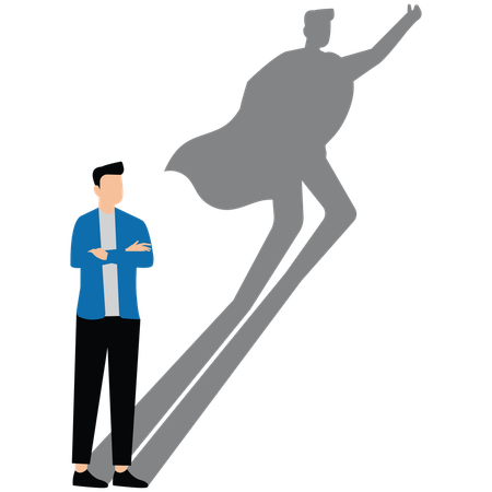 Brave businessman looks to his shadow with strong his display in future  Illustration
