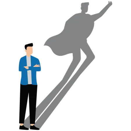 Brave businessman looks to his shadow with strong his display in future  Illustration