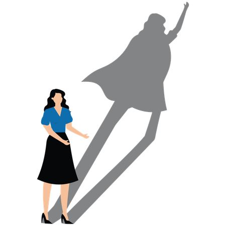 Brave businesswoman looks to his shadow with strong his display in future  Illustration