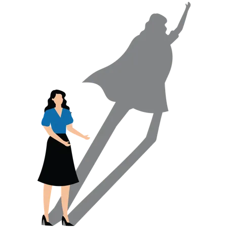 Brave businesswoman looks to his shadow with strong his display in future  Illustration