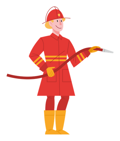 Brave fireman with water hose  Illustration