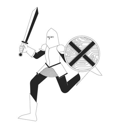 Brave Knight Running With Armor Black And White 2 D Line Cartoon Character Noble Medieval Warrior Isolated Vector Outline Person Historical Reconstruction Club Monochromatic Flat Spot Illustration 일러스트레이션