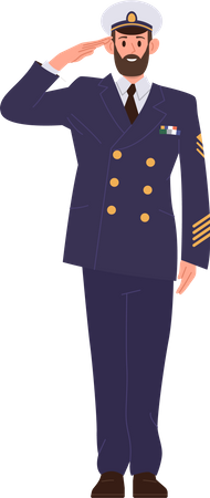Brave marine captain wearing marine crew uniform saluting  Illustration