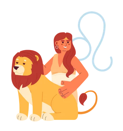 Leo Zodiac Sign Flat Concept Vector Spot Illustration Brave Young Woman With Lion 2 D Cartoon Character On White For Web UI Design Astrology Isolated Editable Creative Hero Image Illustration