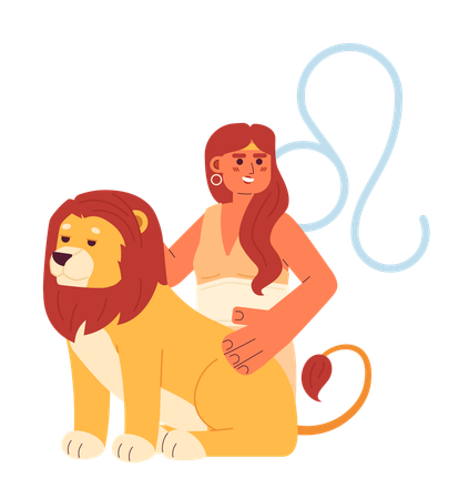 Brave young woman with lion  Illustration