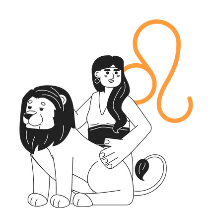 Brave young woman with lion  Illustration