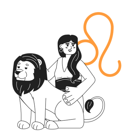 Brave young woman with lion  Illustration