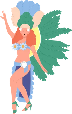 Brazilian Woman Samba Dancer Posing Wearing Bright Colorful Festival Costume And Feathers Isolated On White Background Pretty Party Girl Participating In Rio De Janeiro Carnival Vector Illustration Illustration