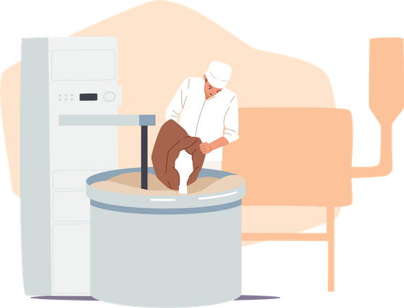 Bread manufacturing industry worker pouring raw material  Illustration