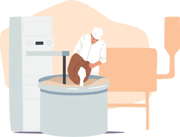 Bread manufacturing industry worker pouring raw material Illustration