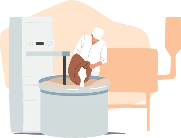 Bread manufacturing industry worker pouring raw material  Illustration