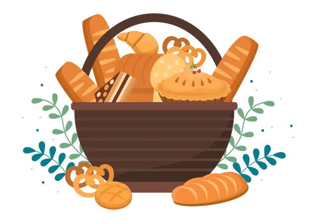 Breads In basket Illustration
