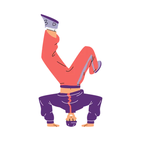 Break dancer standing in complex dance stance on head  Illustration