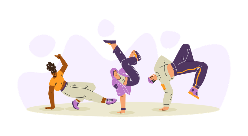 Break dancers doing handstands  Illustration