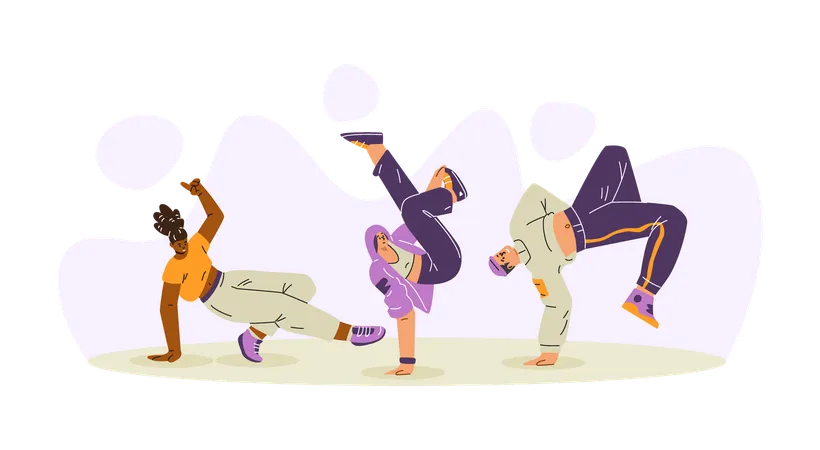 Break dancers doing handstands  Illustration